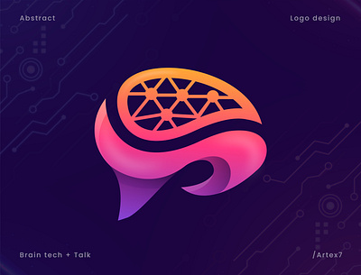 Modern minimalist Brain Technology, futuristic, tech logo 3d logo ai artificial intelligence brain branding creative logo fintech gradient hightech logo design logo designer message minimalist modern logo simple logo talk tech tech logo technology vr