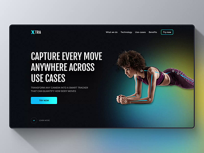 Fitness body motion analysis Landing Page by Neoteric body motion body movement color palette desktop landing desktop ui fitness fitness website gradient homepage landingpage meditation motion analysis motion tracking move to earn physiotherapy tracking typography uidesign webpage wellness