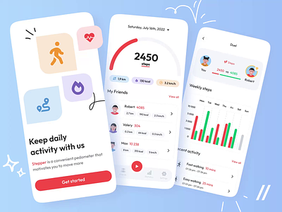Pedometer App android animated animation app design fitness interface ios mobile mobile app mobile ui motion motion design motion graphics pedometer sports tracker ui uiux ux