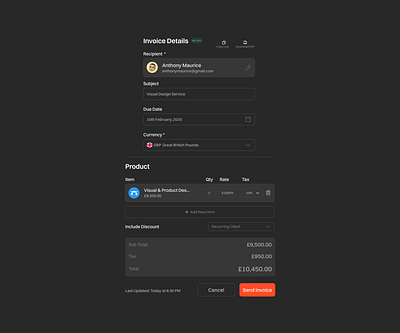 Invoice Details - Dark Mode design ui ux