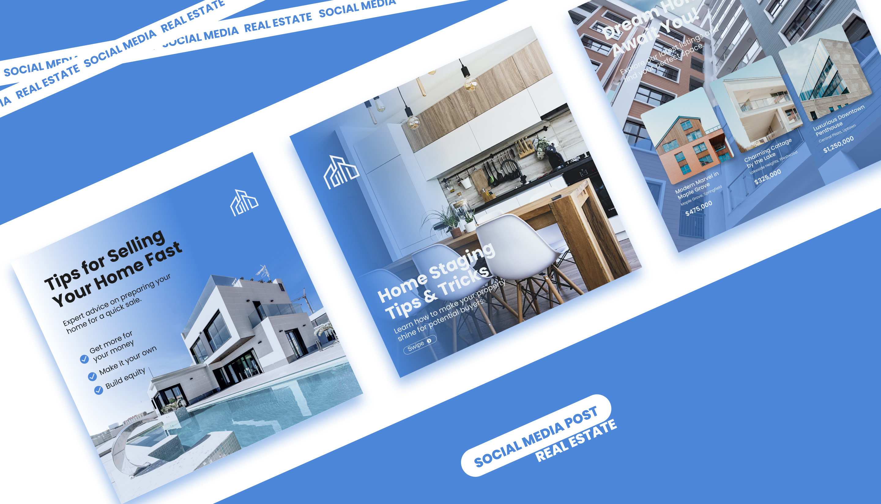 Real Estate Social Media Post Designs branding design figma graphic design illustration logo postdesign realestate socialmedia socialmediaposts ui uiux vector website