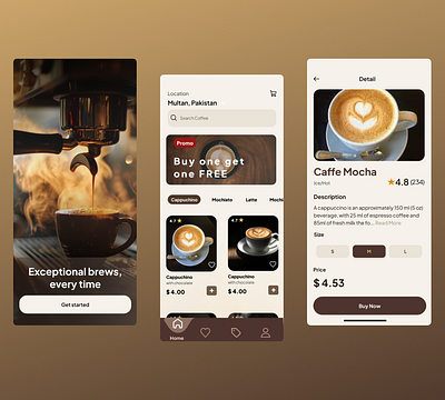 Coffee Ordering UI Design appdesign coffee figma uiux uiuxdesign webdesign