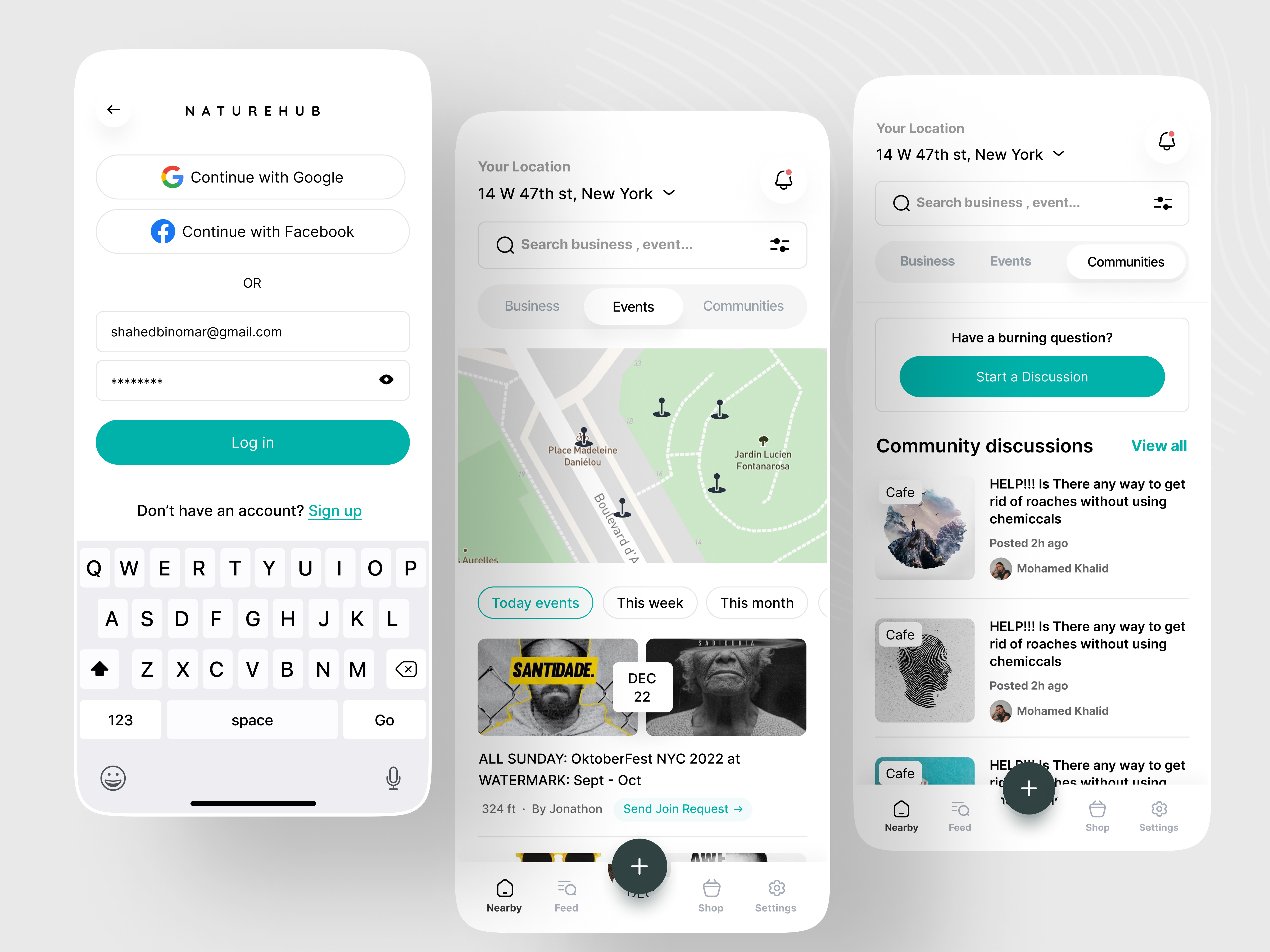 NatureHub Conscious Community - App Redesign app community event ios app location location tracking map minimal naturehub nearby redesign ui user interface ux webapp