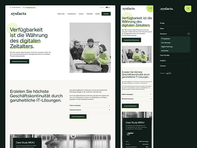 Sysfacts Website cloud migration consultants engineers hamburger menu homepage interface it advisory it consulting it infrastructure landing page layout mobile navigation responsive typography user interface web design website