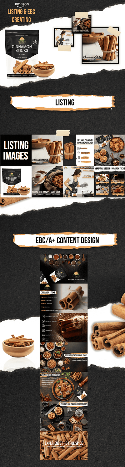 Amazon Listing and A+ Content/EBC Design of Cinnamon Sticks acontent advertising amazon amazon listing design banner design branding cinnamon sticks cooking design ebc ecommerce food graphic design listing listing design product design