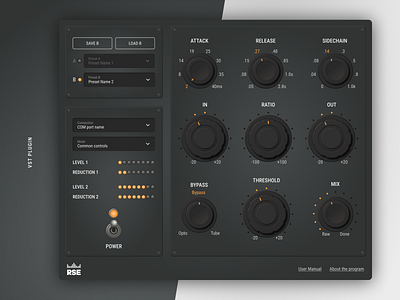 Retro-Inspired VST Plugin UI analogvideb audiocompessor audiotech bypass compressor figmadesign knobs meters musicproduction musictech preset realisticdesign retroui shadesvolume sounddesign synthui uxdesign vstplugin