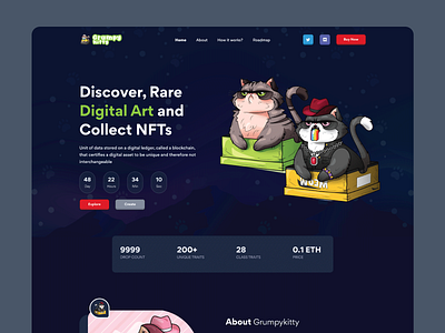 GrumpyCat- NFT Landing Page Design adobe xd cat cft creative crypto design figma graphic design landingpage mobile app design nft roadmap smart template ui uidesign uiux website