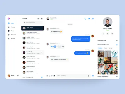 Facebook Messenger Handcrafted chat chat dashboard clean concept design facebook handcrafted light mode message messaging app messenger product design redesign texting ui ui design uiux ux web design website