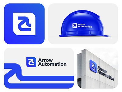 Arrow Automation Logo Concept for Industrial Production Machines a arrow automation blue brand branding conveyor fabricate facility industrial industry letter lettermark line logo logomark machine mockups production robotics