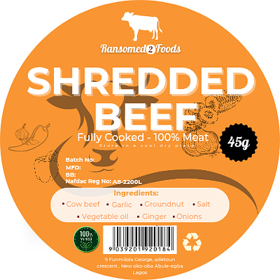 Premium Shredded Beef Packaging Design - Ransomed2foods creative packaging food branding food packaging graphic design label design packaging design product branding shreddedbeef sticker design