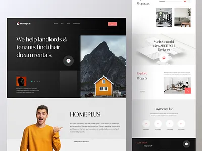 Homeplus - Rental Web Exploration 🔥❤️ architecture best shot black clean ui concept creative dark design fintech home house modern popular rent rental trending uid web web design