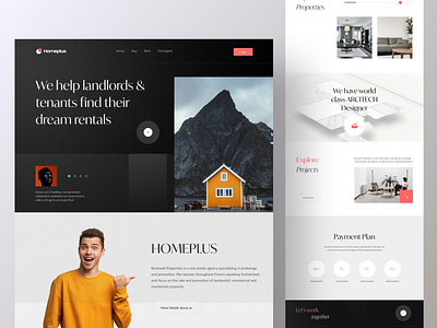 Homeplus - Rental Web Exploration 🔥❤️ architecture best shot black clean ui concept creative dark design fintech home house modern popular rent rental trending uid web web design