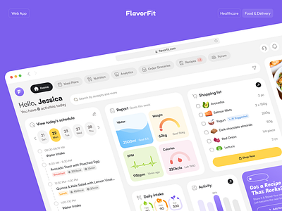 FlavorFit – Food Healthcare App Design app app interfaces delivery dashboard diet website food delivery app food ordering website food website health website healthcare healthcare app healthcare design healthcare illustration healthcare landing page medical dashboard medical web app modern web app nutrition icon nutrition website web app web dashboard