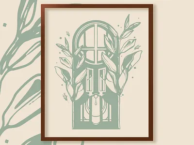 Behind the Botanical Door adobe draw art nouveau botanical branding design door green illustration leaf logo minimal mystical plant poster poster art poster design posters procreate succulent vector