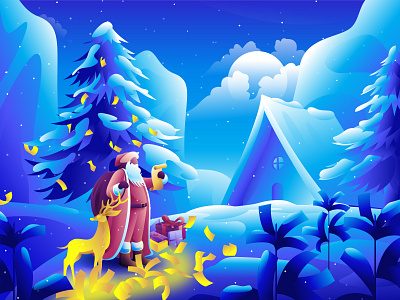 Christmas illustration / Money thinking adventure art art print art work christmas deer environment forest illustration landscape illustration meditation money nature nft santa claus sleep aid app sleep aid illustration travel wallpaper web