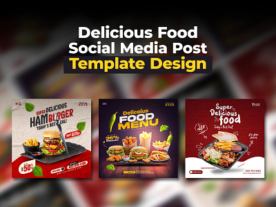 Delicious Food Social Media Post Template design ads banner banner banner design branding burger banner cover design design facebook cover facebook post fast food banner food ads food banner food cover graphic design instagram instagram banner instagram post instagram stories slider web banner