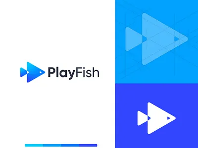 PlayFish Music Logo Mark🎧 abstract aqua blue branding creative fish fish logo geometric icon logo logo design logo mark minimal minimalist modern logo music logo play logo sea t shirt water
