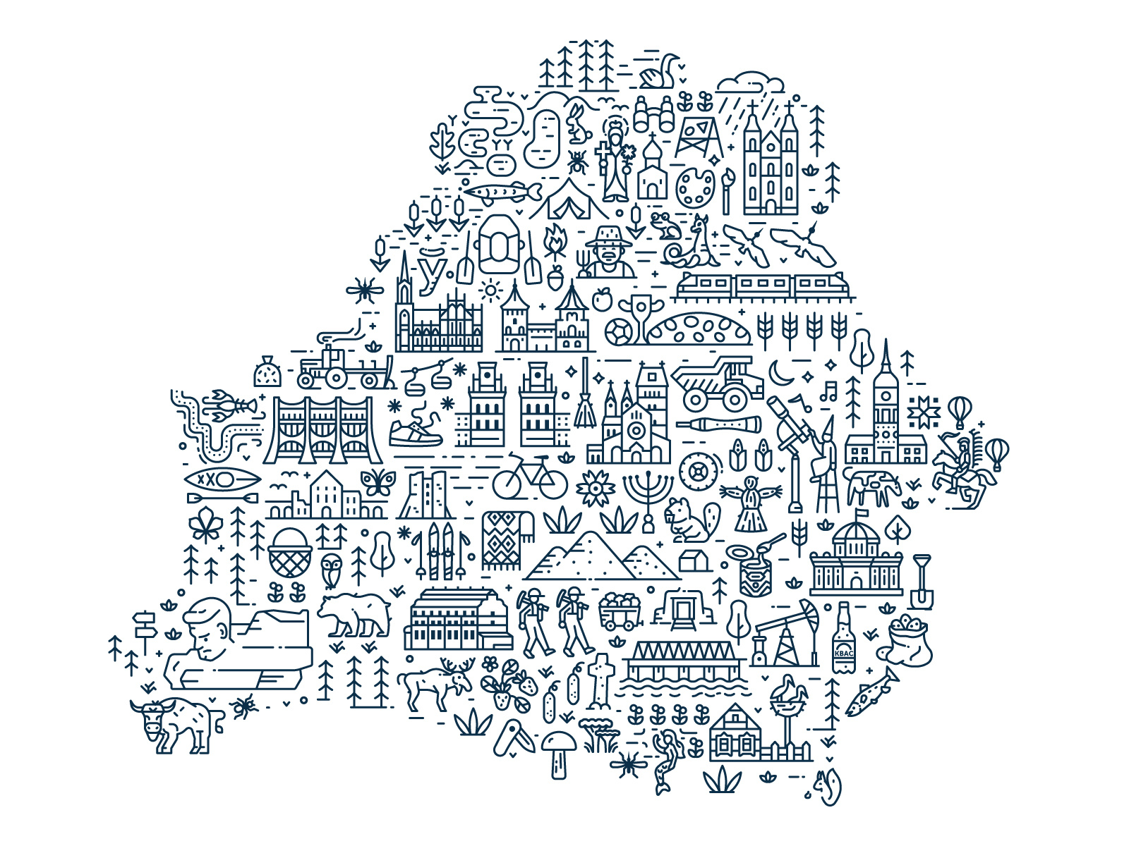 Example of Travel Map With Landmarks And Icons