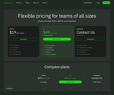 Pricing page for a SaaS branding graphic design logo motion graphics ui