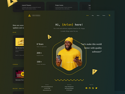 Modern Online Portfolio - Dark Theme 3d black dark footer glass header menu minimal navigation night portfolio portrait resume ui web yellow