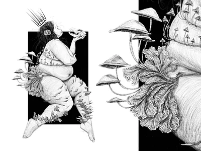 Mushroom Queen art print drawing illustration mushroom pencil pencil drawing queen skull