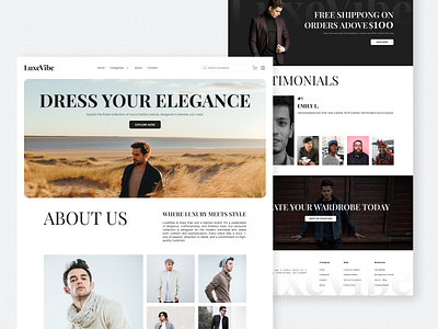 LuxeVibe - Fashion e-commerce website(landing page) aboutus design e commerce fashion footer herosection landingpage ui uiux website