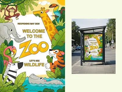 Zoo animal animals flat flat illustration illustrated poster illustration illustration for children nature poster vector vector illustration zoo zoo poster