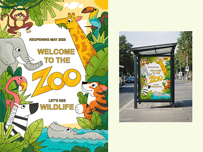 Zoo animal animals flat flat illustration illustrated poster illustration illustration for children nature poster vector vector illustration zoo zoo poster