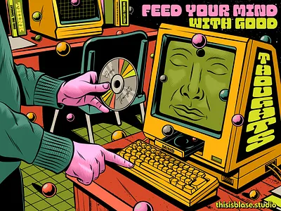 Feed your mind colorful computer design illustration mind psychedelic retro surrealism tech thinking vector vintage