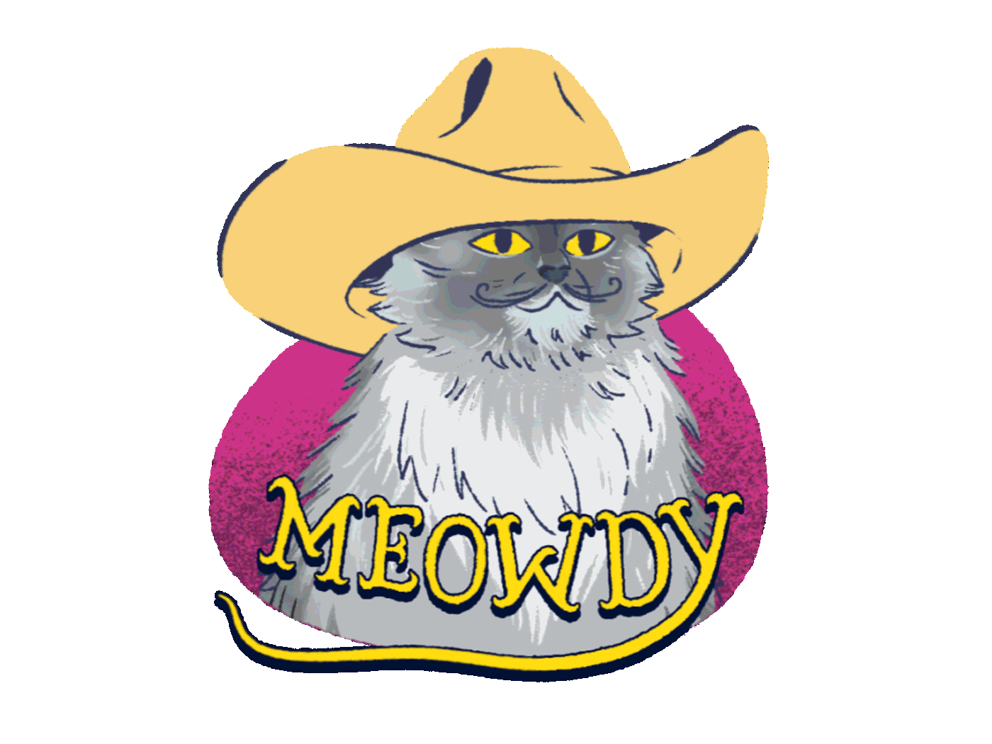 Meowdy Partner adobe aftereffects animation brush cowboy digitalillustration hat illustration meow meowdy motion muti pink texture yellow