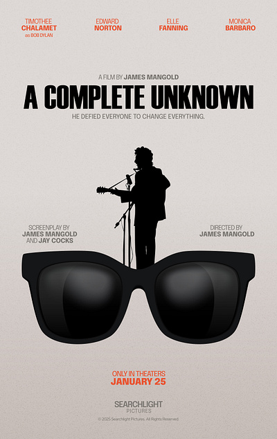 A Complete Unknown Movie Poster cinema design figma film poster graphic design illustration minimal poster movie movie poster oscars post poster