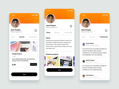 Tutor profile page appdesign education elearning productdesign tutorprofile ui uichallenge uidesign ux webdesign