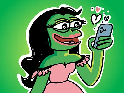 Pepe Girl 🐸 Character design bitcoin blockchain cartoon character coin crypto cute design development doge ethereum geek logo meme meme coin memecoin pepe solana stickers vector