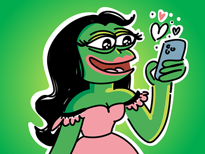 Pepe Girl 🐸 Character design bitcoin blockchain cartoon character coin crypto cute design development doge ethereum geek logo meme meme coin memecoin pepe solana stickers vector