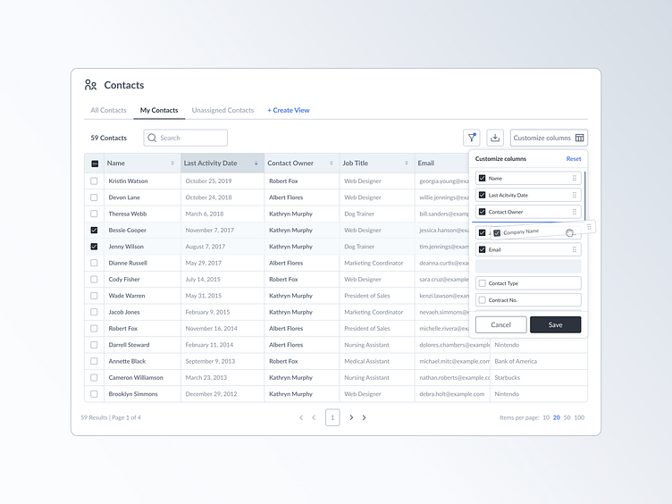 Table component with customisable columns by Niels Rozemeijer on Dribbble