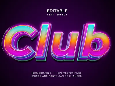 vector editable text effect club neon style background club color dark design editable effect effects eps font glow graphic design illustration neon party rainbow style text text effect vector