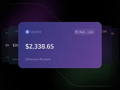 Ethereum Wallet Cards UI Design account blockchain card dark eth ethereum futuristic glow l1 ui wallet web3