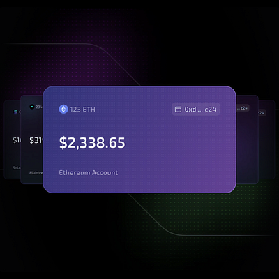 Ethereum Wallet Cards UI Design account blockchain card dark eth ethereum futuristic glow l1 ui wallet web3