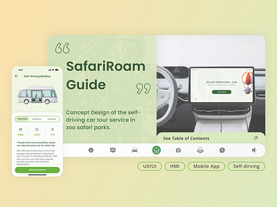 SafariRoam Guide - Driverless Service - HMI & Mobile App animal intro booking car control equity based design hmi mobile app self driving tour guide ui ux design zoo