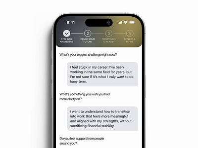 Goal-Tracking & Habit-Builder App UI Design animation app chat ai chat app chatbot clean design health app design health journal healthcare mental health minimal mobile mobile app mood tracker motivation therapy app ui wellness wellness app