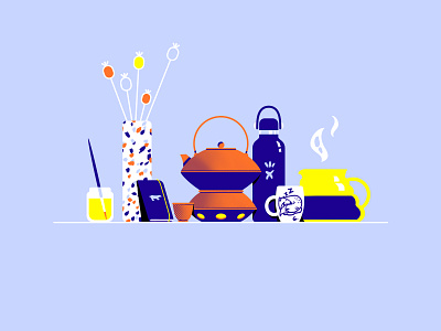 Still life brush coffee cup desk home office illustration still life stilllife tea tea cup tea pot vase work workspace