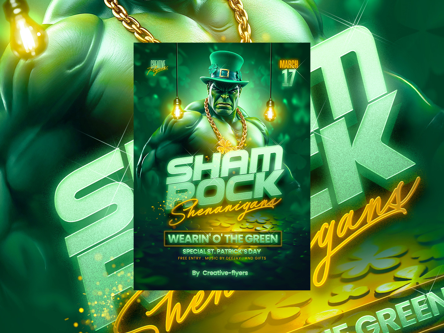Epic St. Patrick’s Day Party Flyer creative design flyer templates graphic design green illustration ireland irish party flyer photoshop poster psd flyer shamrock st patty st. patricks st. patricks day party flyer