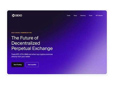 Landing Page - DEXO animation blockchain clean crypto crypto wallet cryptocurrency defi dex fintech gradients home page interaction landing page minimal product design ui ux web design webpage website