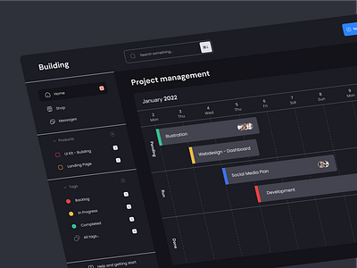 Building | Dark dashboard application clean contrast dark mode dashboard menu minimal nav navigation product design project managment ui ux design web app web design webdesign