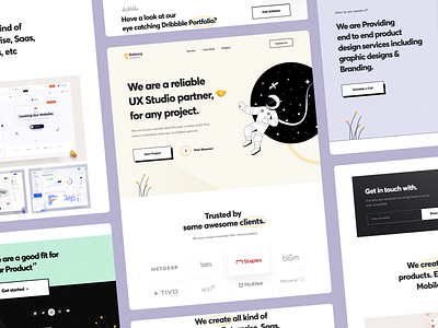 Galaxy UX Studio Landing page 1.0 agency website branding case studies contact cuberto design dribbble galaxy ux header illustration landing page project services studio testimonials ui ui8 ux vector website