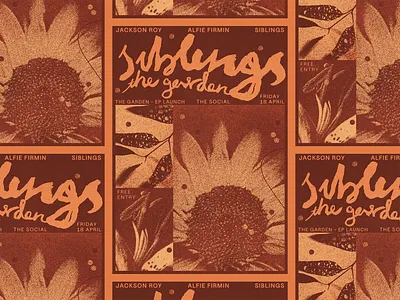 Siblings - Band Poster flowers garden grain graphic design halftone hand lettering lettering plants poster sunflower typography