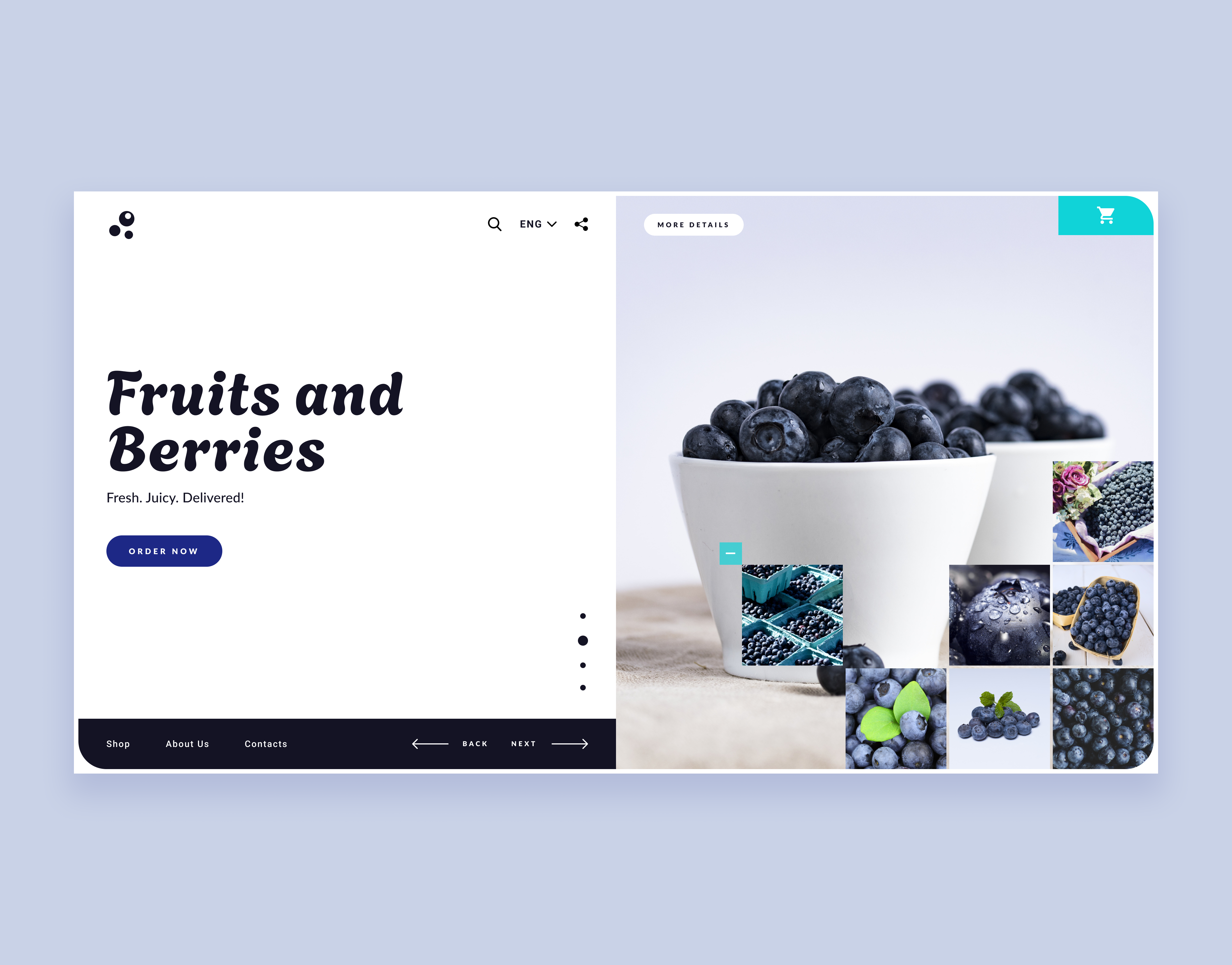 Blueberry Delight: Interactive Image Showcase animation berries ui blueberries ui ecommerce ecommercedesign interaction interactiveui microinteraction minimaldesign moderndesign motionui product design smoothanimation ui ui design uiconcept user experience user interface ux design webanimation