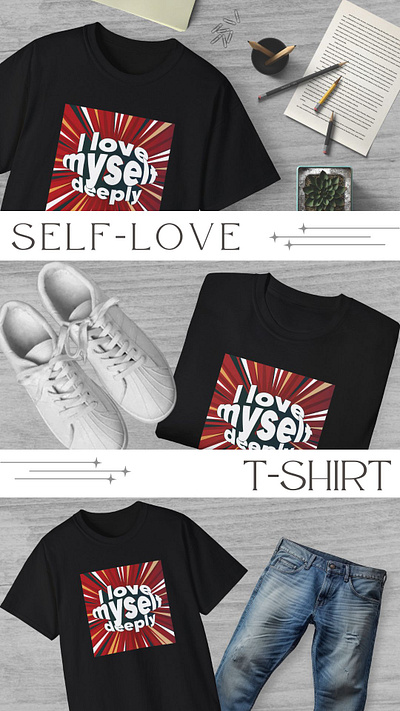 I Love Myself: T-shirt (Black) affirmations artwork black clothing deeplove design designer graphicdesign happiness illustration ilovemyself love mentalhealth selflove shirt shopping tshirt typedesign typeface typography