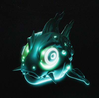 First time sculpting in Blender. Fishy. 3d blender dark emission fish glow