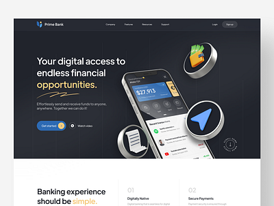 Finance website landing page bank banking blue clean credit credit card earnings finance finance app financial fintech minimalist money product design transactions ui design uiux web web design website